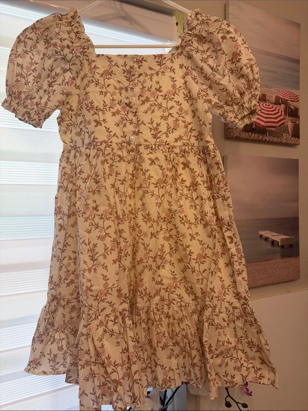 Brand New in Box Noralee Girls Cream Floral Puff-Sleeve Dress